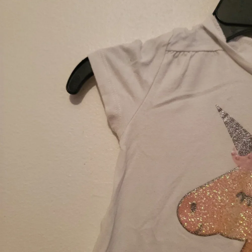 The Children's Place Girls White Sequin Unicorn Cap Sleeve T-Shirt Size 4T